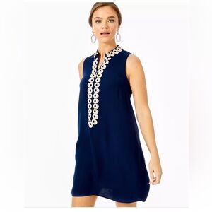 Lilly Pulitzer Jane Shift Navy Dress with Cream Embellishments